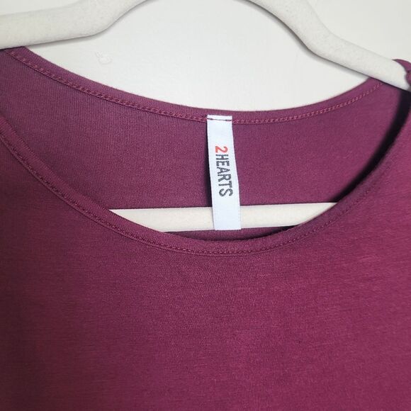 2Hearts Jersey Knit Dress Bell Sleeves Full Skirt Purple Midi Soft Casual Medium - Picture 7 of 10